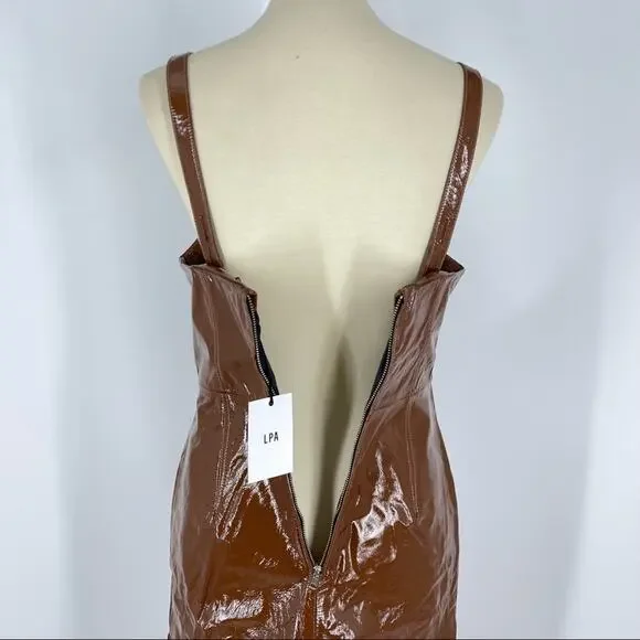 LPA x Revolve Ophelia 100% Leather Midi Dress Brown Women’s Size Small NWT - Picture 6 of 12